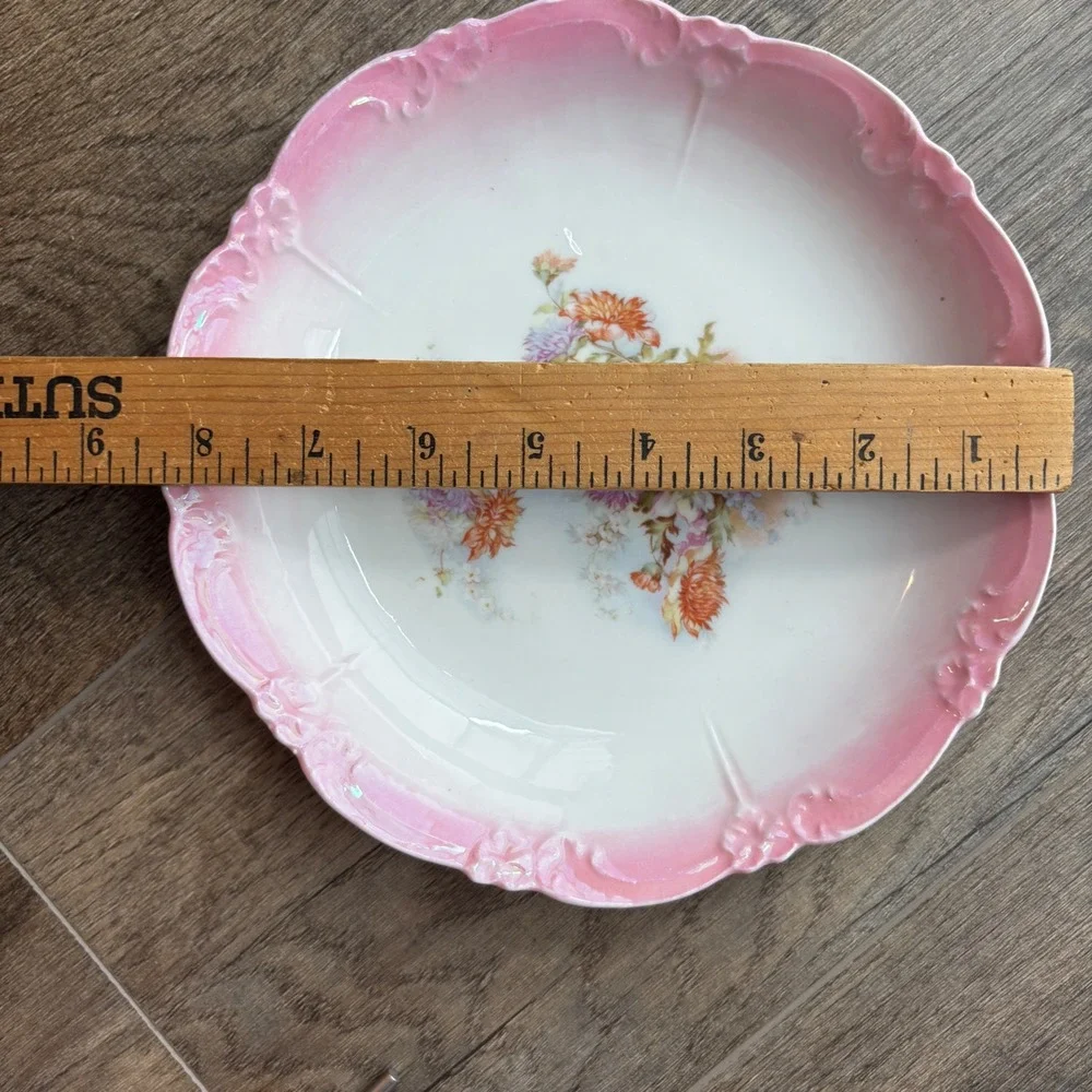 Vintage Pink Lusterware Floral Porcelain Plate‎ and Oval Platter Set 2pc, Spring